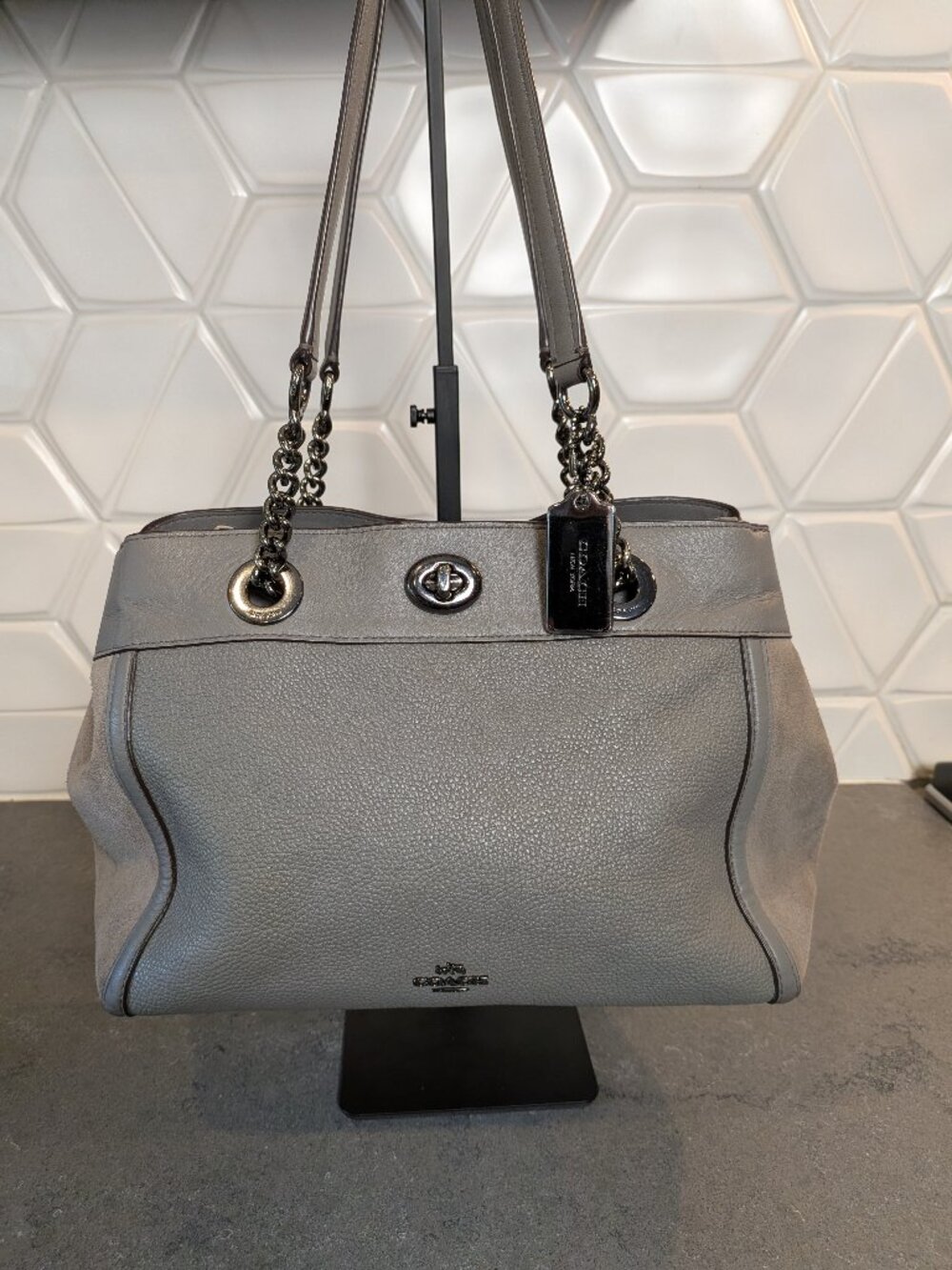 Coach Turnlock Edie Leather & Suede Carryall Bag